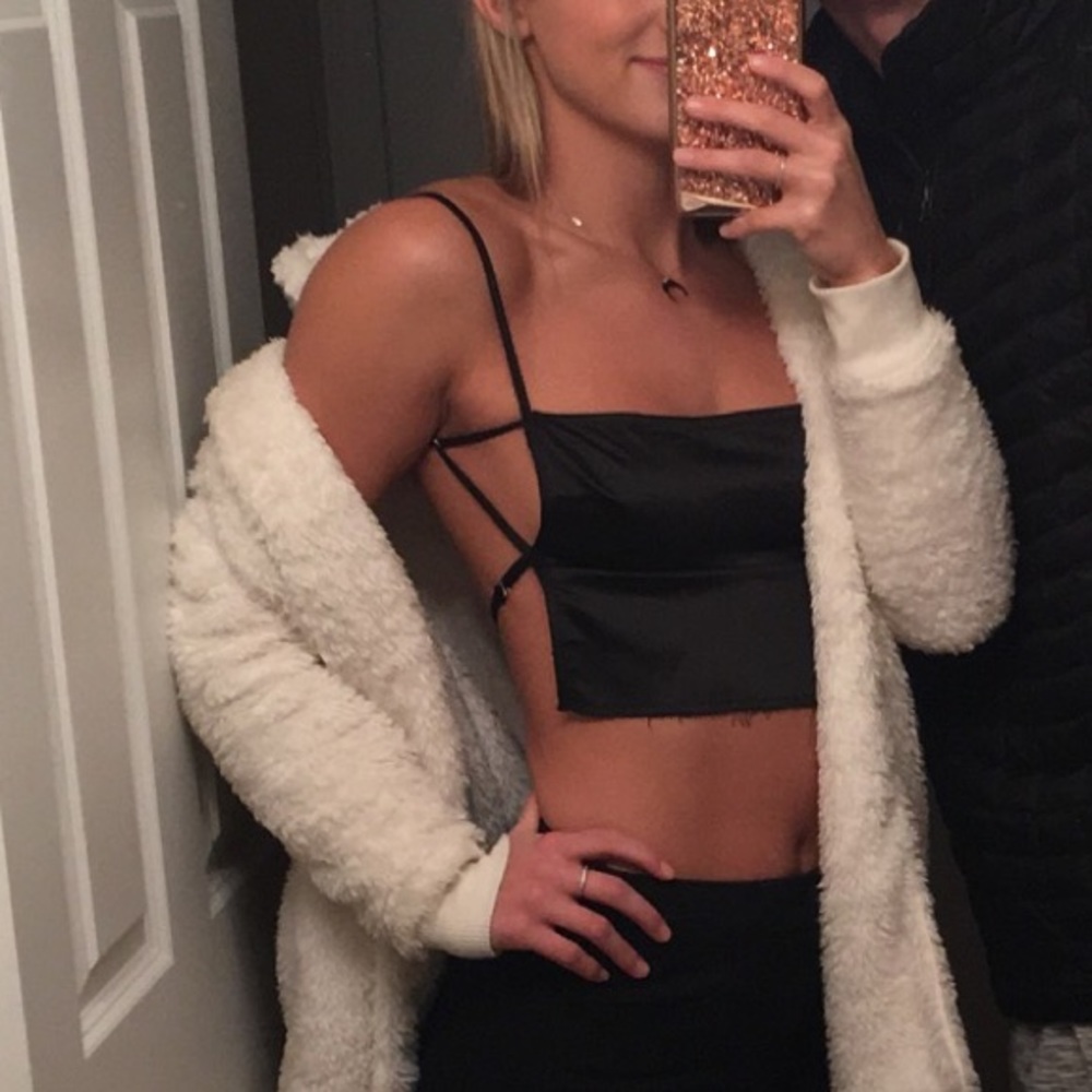 Black open back crop top